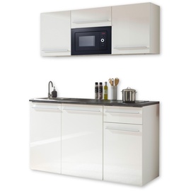 Stella Trading Single Küche JAZZ Küchenblock Küchenzeile Weiß / Weiß Hochglanz ca. 160 x 212 x 60 cm