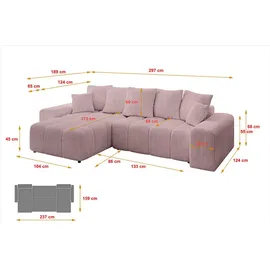 altdecor Ecksofa Cord 2-Sitzer Rosa