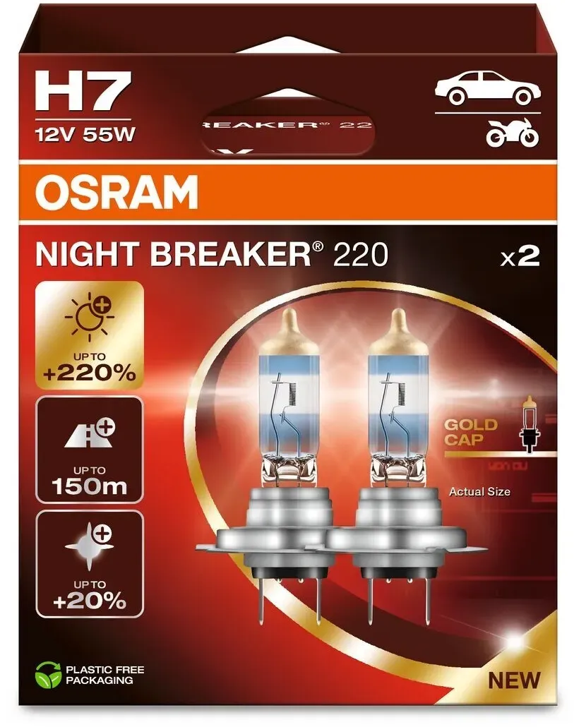 OSRAM NIGHT BREAKER® 220 H7 Duobox Glühlampe, Fernscheinwerfer,Glühlampe, Hauptscheinwerfer,Glühlampe, Nebelscheinwerfer,Glühlampe, Tagfahrleuchte,Glü