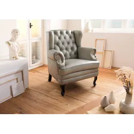 Massivmoebel24 Ohrensessel Echtleder 88x81x105 grau CHESTERFIELD #201