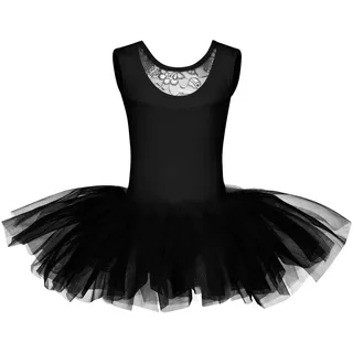 tanzmuster Tüllkleid Ballett Tutu mit Spitzeneinsatz Ballettkleid aus weicher Baumwolle mit langem Tüllrock, für Mädchen schwarz 128/134