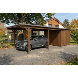 SKANHOLZ Emsland Flachdach Carport 3,40 x 8,46 m nussbaum inkl. Abstellraum