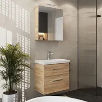 Planetmöbel Badmöbel Set mit Spiegelschrank und Waschtisch mit Schubladen