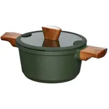 RESTO Kitchenware Kochtopf Sadr, Bratentopf antihaftbeschichtet, im Geschenkkarton, Aluminiumguss (2-tlg), inkl. Glasdeckel mit Silikonrand und integrierten Abgießlöchern grün 2,6 l | Ø 20 cm x 33 cm x 10,5 cm