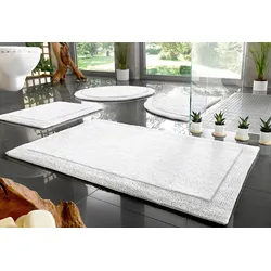 Badematte MY HOME "Kapra, Badvorleger, Badezimmer Teppich" Gr. 7, weiß, H:14mm, Baumwolle, Badematten, mit Bordüre, Badteppich, Badematte