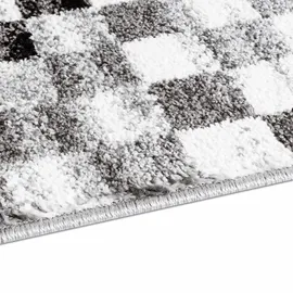 Carpet City Teppich Modern Karo-Look - 160x225 cm Grau Meliert - Kurzflor Teppiche Wohnzimmer