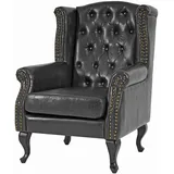 Mendler Sessel Relaxsessel Clubsessel Ohrensessel Chesterfield, Kunstleder ~ schwarz ohne Ottomane