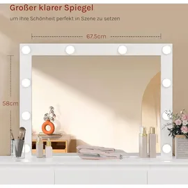 Woltu Schminktisch mit Spiegel LED-Beleuchtung, Steckdose, 7 Schubladen, Weiß
