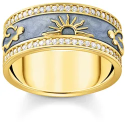 Thomas Sabo TR2450-565-1 Damenring blau mit kosmischen Symbolen vergoldet, 56/17,8