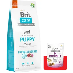 BRIT CARE Hypoallergenic Puppy Lamb 12kg + Brit Care Snack Immunity 150g