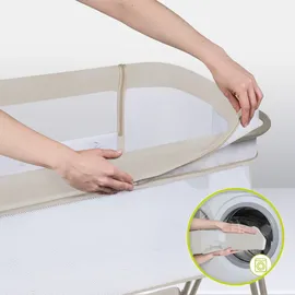 lionelo Luna ein tragbares Beistellbett mit einer Matratze, reisebett, von Neugeboren bis 9 kg, in der Höhe und der Neigung verstellbar, 4 Rädern - Beige