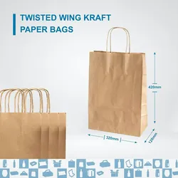 100 Braune Kraftpapiertüten mit Henkeln 32X12X42cm - Tasche für Einkäufe, Geschenke, Hochzeiten