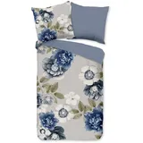 Good Morning Wendebettwäsche »Gabin«, Flanell, Biber, Winter, Warm, Reißverschluss, Wende, Blumen, Grau Blau Blau