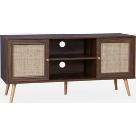 sweeek TV-Möbel mit Rattangeflecht 120 x 39 x 56,5 cm Braun Holz