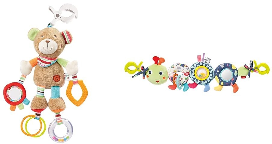 Fehn Activity-Spieltier Teddy – Baby Motorikspielzeug für Kinderwagen & Kinderwagenkette Baby Mobile Raupe COLOR Friends – Babymobile Kette mit süßer Raupen Figur