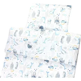 TupTam Kinder Gemusterte Bettdecken Set Ganzjahresdecke Bettdecke Kopfkissen Flachkissen 2tlg., Farbe: Meerestiere Blau, Größe: 135x100 cm