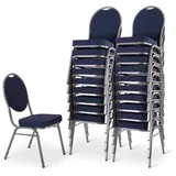 Stapelstuhl 20er-Set, Bankettstuhl stapelbar & gepolstert, Silber/Blau, robust, mit stabilem Stahlrahmen | Raburg Vienna