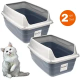 GarPet 2x Katzenklo Hoher Rand Extra hohe Katzentoilette offen Katzenklo mit hohem Rand groß ohne Deckel Doppelpack Sparpaket