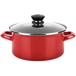 Fagor Optimax Kochtopf Induktion 20 cm, Glasdeckel, Emaillierter Stahl, Antihaftbeschichtetes Ökologisches XYLAN PLUS ohne PFOA, Geeignet für Alle Herdarten, Glaskeramik, Gas, Backofen, Rot