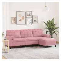 vidaXL 3-Sitzer-Sofa mit Hocker Rosa 210 cm Samt