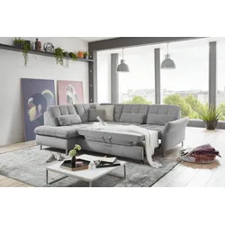Ecksofa DIE PLANBAR "MP-IN20016 L-Form mit Kaltschaum-Polsterung", silber, B:242cm H:87cm T:116cm, 100% Polyester, Sofas, wahlweise mit Kopfstützen und Bettfunktion, mit Kaltschaum-Polsterung