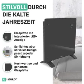 VONROC Elektroheizung, Konvektor-Heizung – Energiesparende elektrische Heizung - 12m2 – Manuelle und WLAN-Steuerung – Einstellbarer Thermostat und Timer – Grau