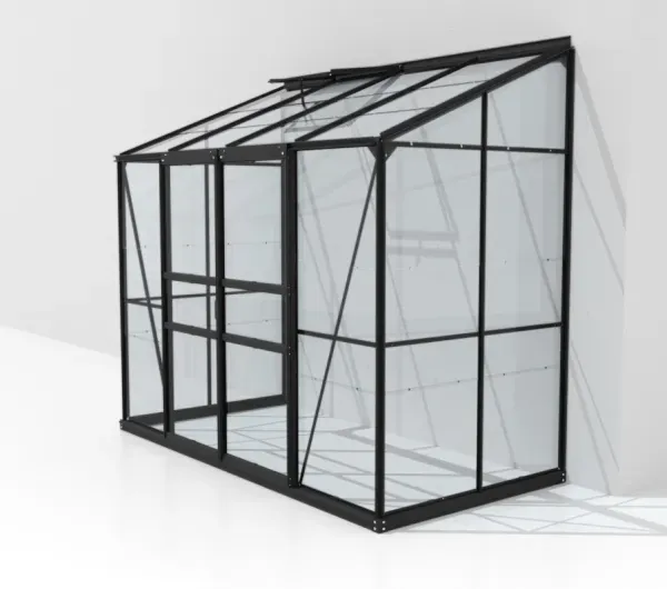 SPARSET Vitavia Anlehngewächshaus Ida 3300 BxT 255x132 ESG Glas schwarz + Fundament