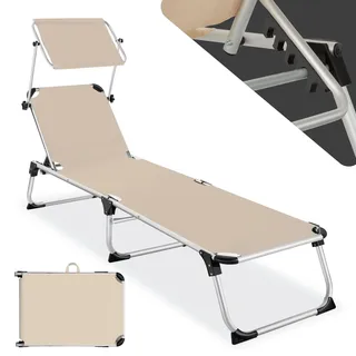 Tectake Aurelie Sonnenliege 198 x 60,5 x 111 cm beige inkl. Sonnendach klappbar