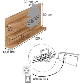 Vicco Spiegelregal, Eiche, Holzwerkstoff, Rechteckig, 120x50x13.5 cm Badezimmer, Badezimmerspiegel, Spiegelschränke