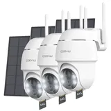 COOAU Überwachungskamera 3 Stück 3MP HD Überwachungskamera Aussen Solar mit 64GB Speicher (Aussen, Außenbereich, außen, Outdoor, 2K PTZ 355°/90° Kabellos Überwachungskamera Außen Akku, 2.4GHz WLAN IP Kamera mit Smart Bewegungsmelder Farb-Nachtsicht, Smart PIR-Erkennung Customize Alert Zone 2-Wege-Audio) weiß
