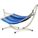 Potenza Outdoor Hängematte mit Gestell für 2 Personen I Stabhängematte XXL 220x160, 200kg I Verzinkter Hängemattengestell 220kg Wetterfest (Blau, Gestell Ecru)