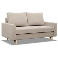 Mebligo - Couch mit Schlaffunktion und Bettkasten Blank, 2 Sitzer Sofa 152 cm Breit, Schlafsofa, Ausziehbares Couch auf Holzfüßen, Schlafcouch - Sofa Beige