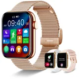 Betatree Smartwatch, Damen-Smartwatch, Bluetooth, 4,7 cm (1,85 Zoll) LCD-Smartwatch mit Stimme AI/19 Sportmodus, Schlafüberwachung, Pulsmesser, Schrittzähler, Stoppuhr, 3 Bänder für Android iOS, Gold