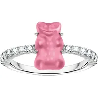 Thomas Sabo TR2459-052-9-54 Silberner Ring mit pinkfarbenem Goldbären und Zirkonia Damen