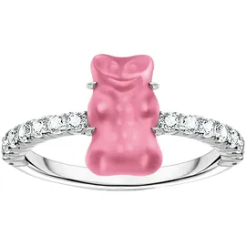 Thomas Sabo TR2459-052-9-54 Silberner Ring mit pinkfarbenem Goldbären und Zirkonia Damen