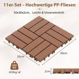 55 Stück Terrassenfliesen 5 qm, 30x30cm Kunststoff Fliesen Klickfliesen Balkonfliesen Holzoptik Gestreift, Wetterfest, Anti-Rutsch, Braun