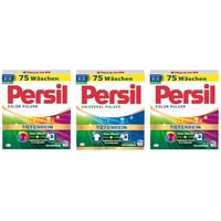 PERSIL Pulver-Set 3x 75 Waschladungen (225WL) 2x Color & 1x Universal, Color- & Vollwaschmittel-Set für reine Wäsche und hygienische Frische für die Maschine, effektiv ab 20 °C