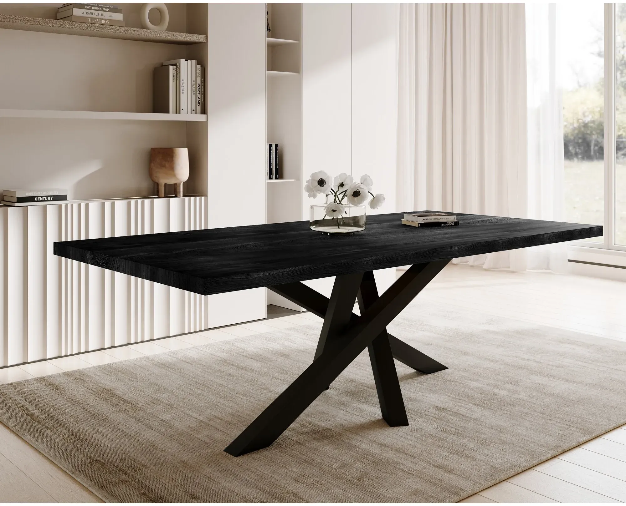 BlackWood »Table4YOU Atlanta Black Edition« Wildeiche Massivholztisch gedrehte Kante / Wildeiche schwarz / 6 cm / 180x100 cm