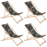 Liegestuhl Strandliege Gartenliege Sonnenliege 4 Stück / Camo / Buchenholz