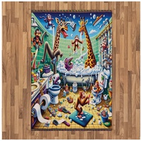 Teppich Flachgewebe Deko-Teppiche für das Wohn-,Schlaf-, und Essenszimmer, Abakuhaus, rechteckig, Humorvoll Lustige Chaos-Badetiere blau|grün 120 cm x 180 cm