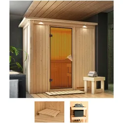 Sauna KARIBU "Vada", beige (naturbelassen), ohne Ofen, (ohne Ofen), Saunen, ohne Ofen