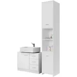 CASARIA Badmöbel-Set Neapel Weiß Waschbeckenunterschrank Badezimmerhochschrank Unterschrank