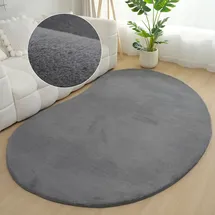 Bruno Banani Hochflor-Teppich BRUNO BANANI "Rabbit 2 Bean, Kunstfell Teppich, Modern, besondere Form" Gr. 72, grau (anthrazit), B:200cm H:25mm L:300cm, Kunstfaser, Teppiche, Kaninchenfell-Haptik, Microfaser, Wohnzimmer, Schlafzimmer, Esszimmer