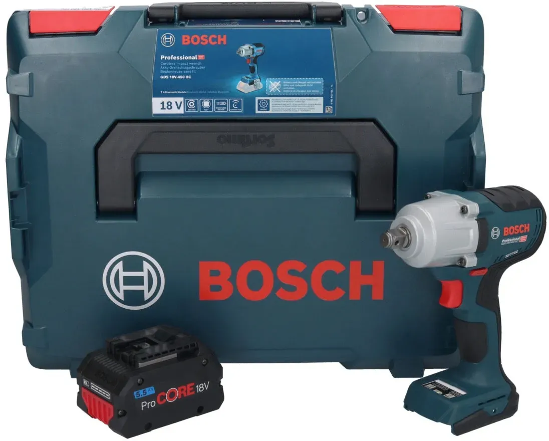 Bosch GDS 18V-450 HC Akku Drehschlagschrauber 18 V 450 Nm 1/2" + 1x ProCORE Akku 5,5 Ah + L-Boxx - ohne Ladegerät