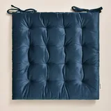 ROOM99 Nova Stuhlkisse 40 x 40 cm Sitzkisse Sitzpolster mit bändern Zierkissen Stuhl Boden Bodenkissen Kissen Outdoor Indoor Wohnzimmer Velvet Samt Dunkelblau,1 Stück