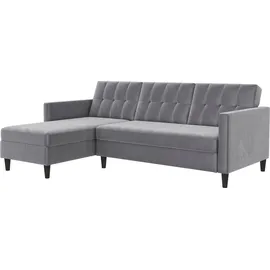 dorel home Ecksofa DOREL HOME "Hartford II", grau, B:213cm H:83cm T:154cm, Veloursstoff 100% Polyester, Sofas, Ecksofa, mit Bettfunktion und Stauraum, Recamiere beidseitig montierbar