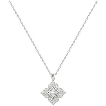 dKeniz Kette mit Anhänger Royal Flower 925 Sterling Silber Rhodiniert Zirkonia Weiß