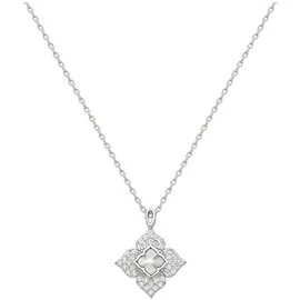 dKeniz Kette mit Anhänger Royal Flower 925 Sterling Silber Rhodiniert Zirkonia Weiß