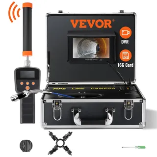 Vevor Kanalkamera mit 512-Hz-Ortung, 30 m, 17,8 cm Rohrinspektionskamera mit DVR-Funktion, IP68-Kamera mit 12 einstellbaren LEDs, einer 16-GB-SD-Karte für Abwasserleitungen, Haus, Kanalabflussrohre