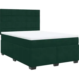 vidaXL Boxspringbett mit Matratze Dunkelgrün 140x200 cm Samt
